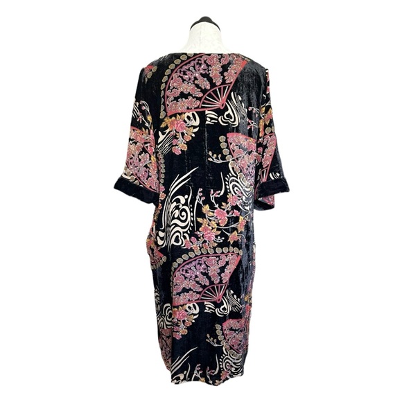 Ulla Popken Burnout Velvet Dress Floral & Fans Print Fits 18/20 - Picture 5 of 16